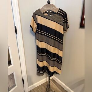 Jude Connally Black and Tan Striped Midi Dress